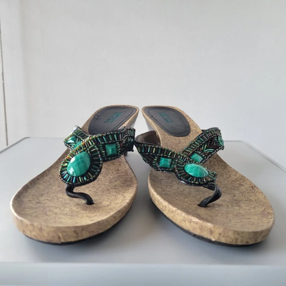 Kenneth Cole Boho Style Green beaded Wedge Sandals (Size: 9½)